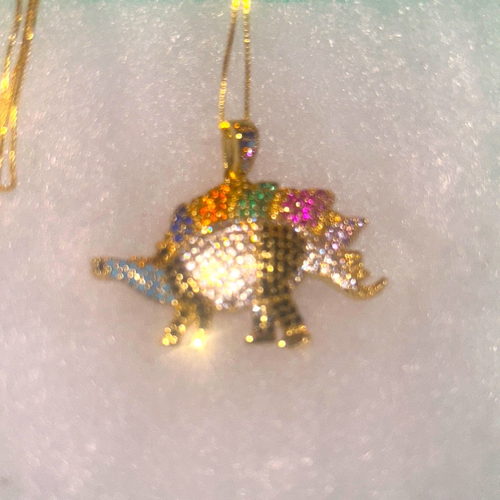 Boho hippie Stegosaurus Dinosaur Gold Plated over Silver 16” Necklace - Picture 5 of 6